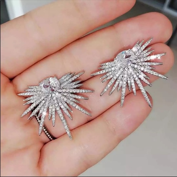 Jewelry - New Gorgeous 925 Silver Ladies Diamond Earrings